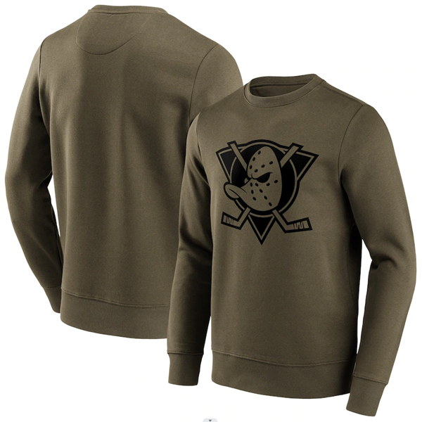 Men's Anaheim Ducks Khaki Iconic Preferred Logo Graphic Crew Sweatshirt